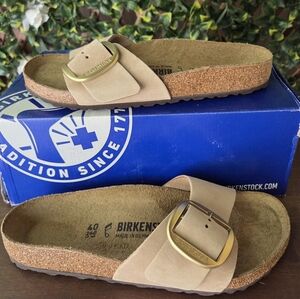 Birkenstock Madrid Big Buckle Sandcastle Tan Nubuk Unisex Women 9 Men 7 EU 40